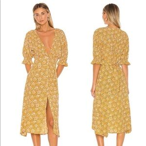 Faithfull the Brand Mustard Floral Midi Dress